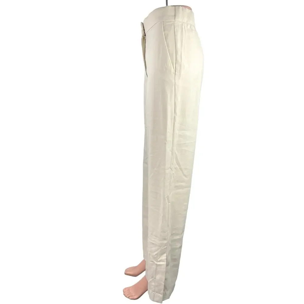 H&M Women's Linen White Business Wide Straight Leg Dress Trousers Pants Size 4